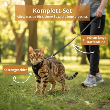Шлейка для котів Beroni Katzengeschirr з повідцем, анти-втеча, регульована, для великих та малих котів, для балкону та саду, сіра (S)