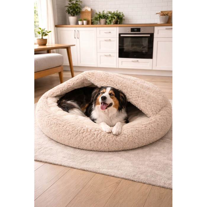Лежанка-кокон 100 см для собак та котів – тепла, кругла. Shaggy / Boucle