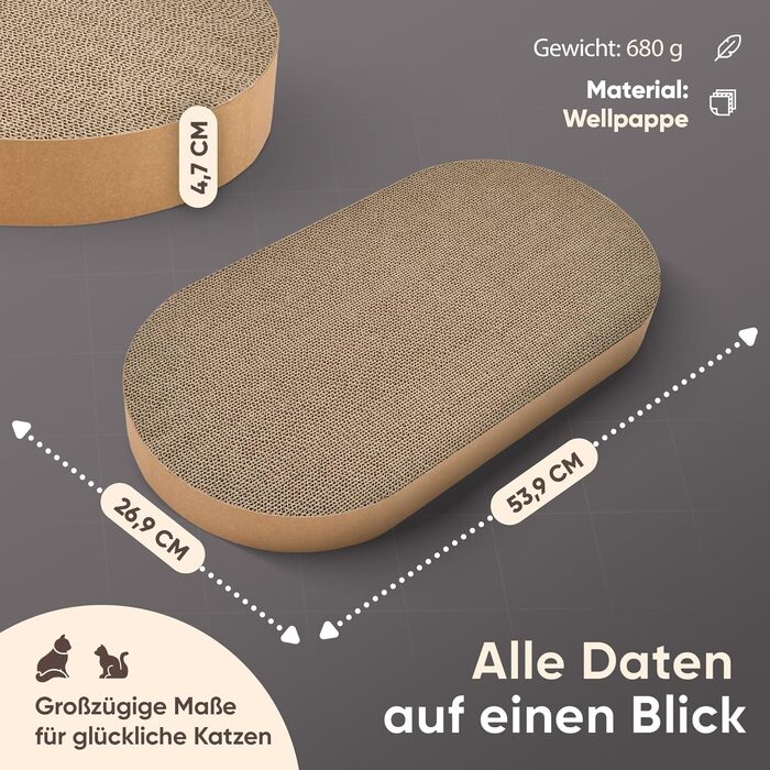 Котячий когтетоп PAWZONE з картону XXL (72x45 см) двосторонній, з іграшкою. Міцний MDF, білий.