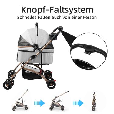 Візок для собак 3 в 1, складний, для маленьких собак та котів, знімний кошик, сітчасте вікно, оксфордська тканина, до 20 кг (Сірий)