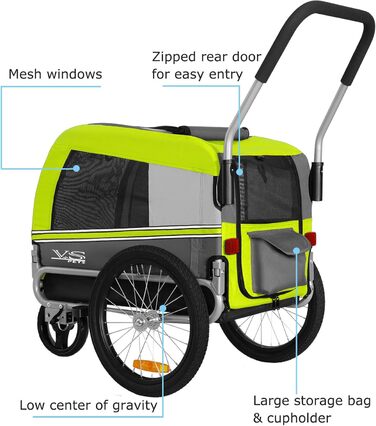 Універсальний візок-перевозник для собак Tiggo VS Pets Medium: 2в1 (велосипедний, буксирний) - зелений
