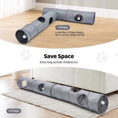 Туннель для котів Odoland з льону, складаний, з м'ячиком. Іграшка для котів, цуценят та дрібних тварин. Сірий колір