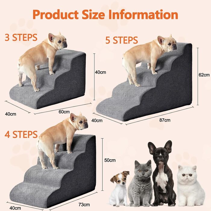 Сходинка для собак Galatée: зручна та стабільна, 5 сходинок, знімний, пральний чохол, протиковзка, для диванів, ліжок та авто (колір: коричневий/темно-сірий)