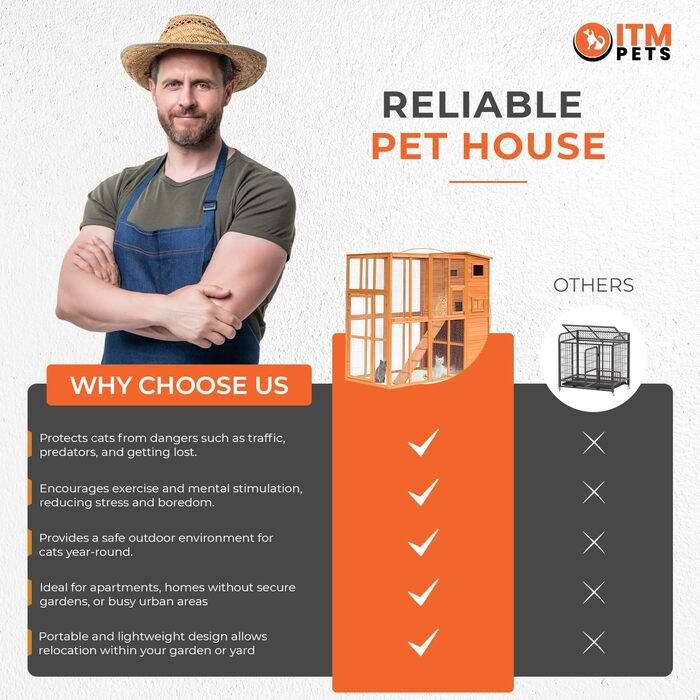 Кітложка InTheMarket з великим вольєром, повністю закрита, багатоповерховий будиночок, міцна конструкція, асфальтовий дах, 190 x 84 x 175 см