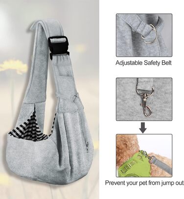 PetLoft Сумка-переноска для собак, реверсивна, регульована, крос-боді, з отвором для повідка, сіра