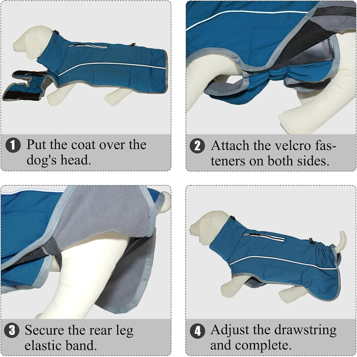 Теплий непромокальний зимовий пуловер для собак - флісова куртка з блискавкою, відбивачі, для прогулянок (M, блакитний)