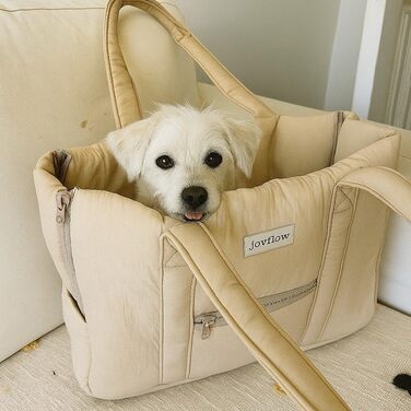 Сумка-переноска для собак та котів Joyflow | 6 кг | м'яка переноска з безпечним кліпом | для подорожей літаком та автомобілем | дизайн Європа | бежева