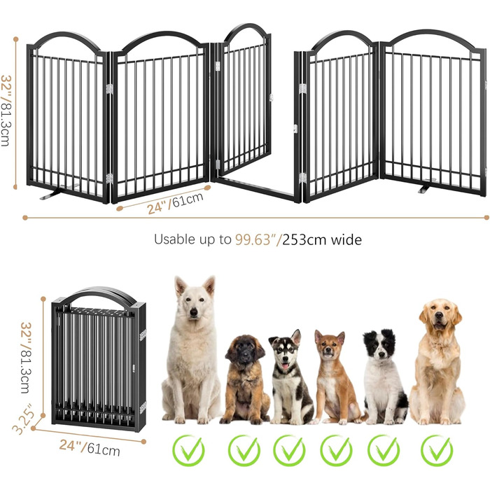 Металеві ворота для собак BHG Freistehendes Hundegitter, без монтажу, з дверцятами, 304,8 x 81,3 см, аккордеон, білий, 5 панелей