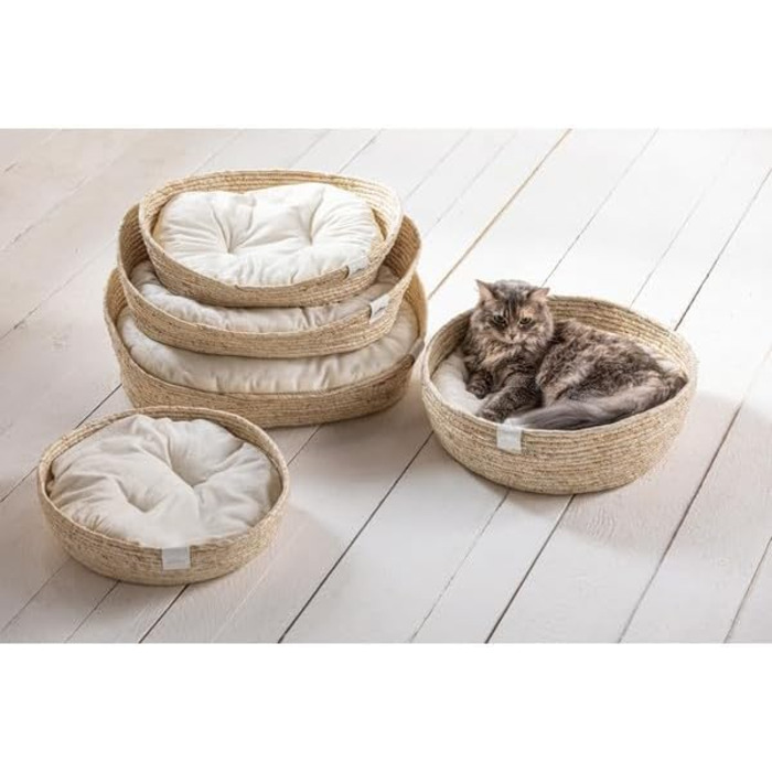 Кругле ліжко для домашніх тварин Dehner Premium Lovely, Ø 38 см, 13 см, натуральні матеріали/плюш, білий/бежевий