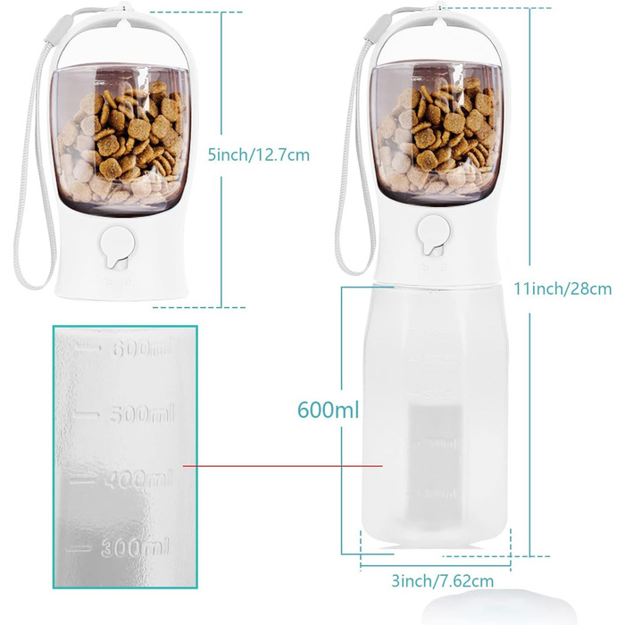 Водяна пляшка для собак на ходу, 600мл + 100мл корму, 5 шт. | Переносна пляшка для собак, поїлка для собак у подорожах