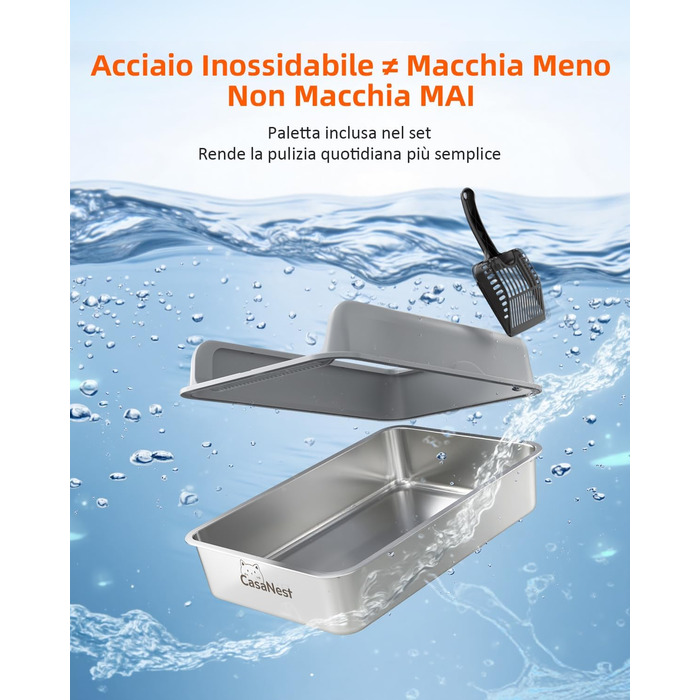 Сміттєве відро CasaNest для котів з нержавіючої сталі, XXXL, велике, антивитік, антиприлипання, темно-сірий