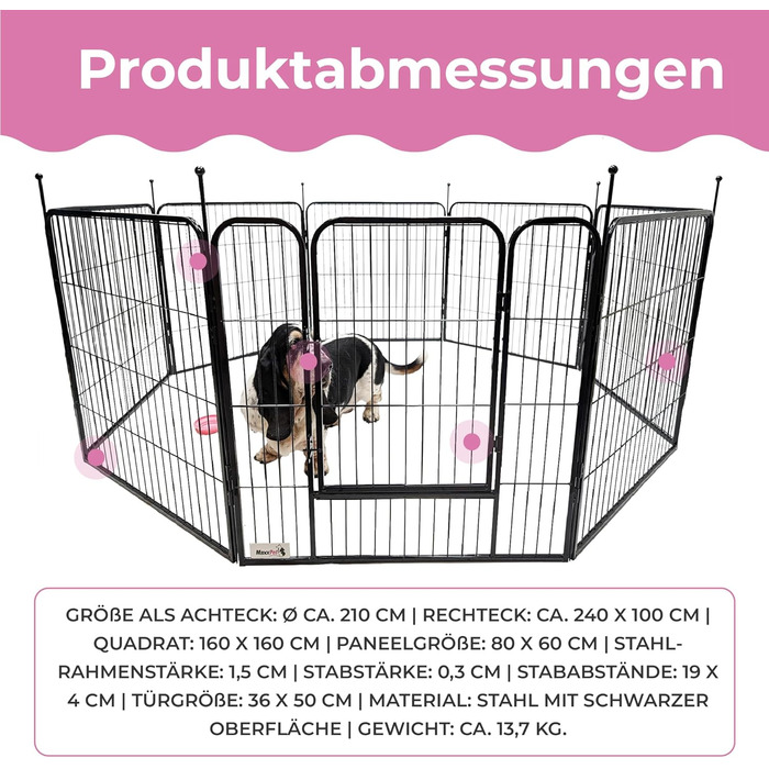 Складаний вольєр MaxxPet для цуценят і домашніх тварин, 16 панелей, 80x100 см, металевий вигульний манеж для собак і кошенят, регульований, для вулиці та дому