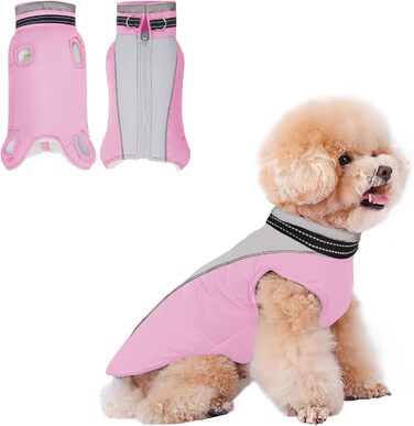 Тепла куртка для собак July's Song: флісова підкладка, бавовна, без рукавів, з нагрудником та світловідбиваючими смугами. Ідеально для зими та осені. Рожевий колір, для сук.