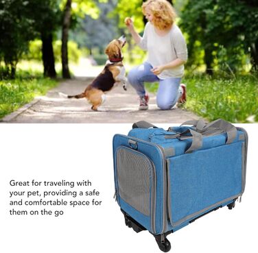 Транспортна переноска для котів та собак на колесах, складана, з телескопічною ручкою, синього кольору