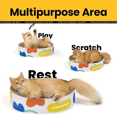 Кігтеточки для котів Conlun 2 в 1: овальні, з мискою та гніздом. З гофрокартону, для лежання та точіння кігтів. Розмір 43x33x10 см