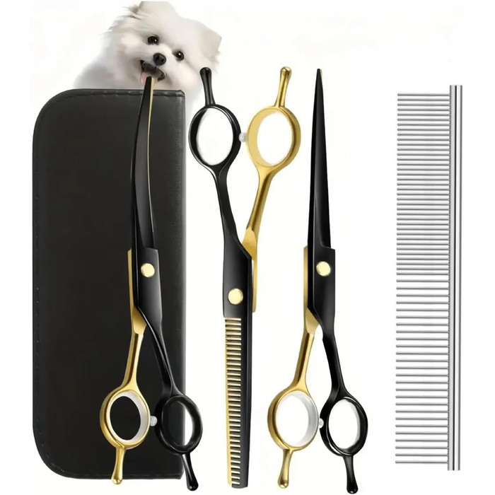 Ножиці для грумінгу собак та котів, нержавіюча сталь, для догляду за шерстю, з вигнутими, прямими та розріджувальними лезами (жовтий+чорний)