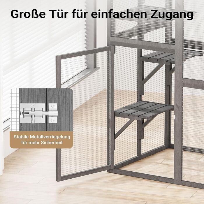 Вольтек (Wiltec) вольєр для котів 116 x 82 x 175,7 см, вольєр для котів з дерева з ПВХ-покриттям, 5 ярусів, для саду, балкону