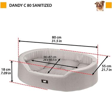 Крісло-ліжко для собак Ferplast, великих порід, сіре, 80 x 55 x 18 см, бавовна, з антибактеріальним та антивірусним захистом, миється