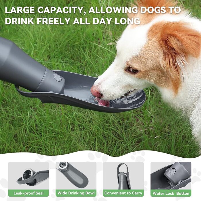 Водяна пляшка для собак 765 мл з нержавіючої сталі, витокозахисна, для подорожей та прогулянок