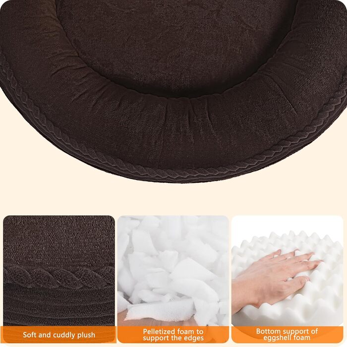 Кругле ліжко для собак середніх порід, котів. М'яке, зручне, знімний чохол, Ø 70 см (60x60x18 см), коричневе