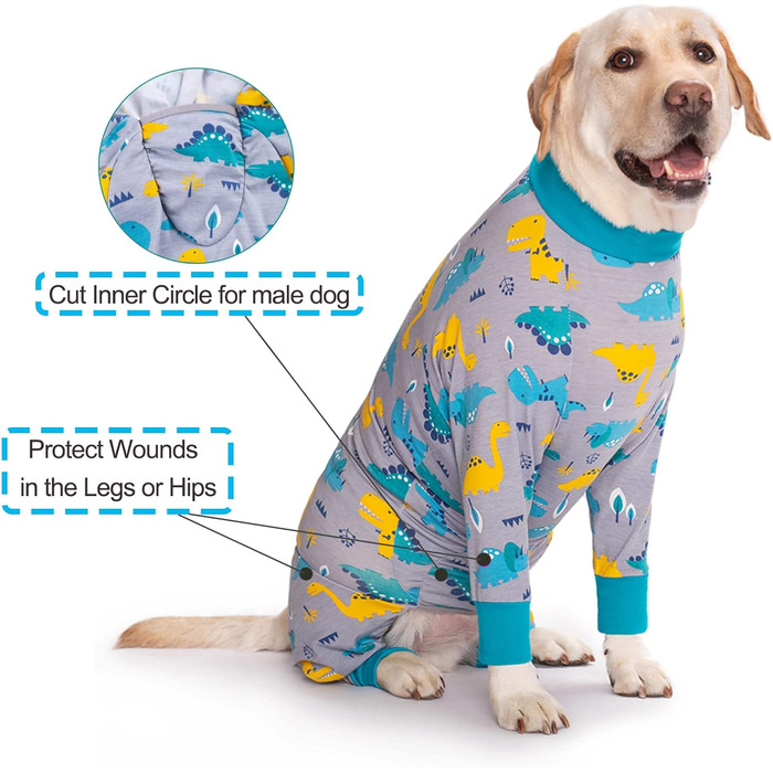 Комбінезон для собак Yeapeeto 2XL, динозавр: для відпочинку, післяопераційний, від випадання шерсті, від алергії, захист від витікання, альтернатива конусу