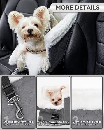 Автокрісло для собак PETSFIT - середньою консоллю, для маленьких собак до 4 кг, сірий колір