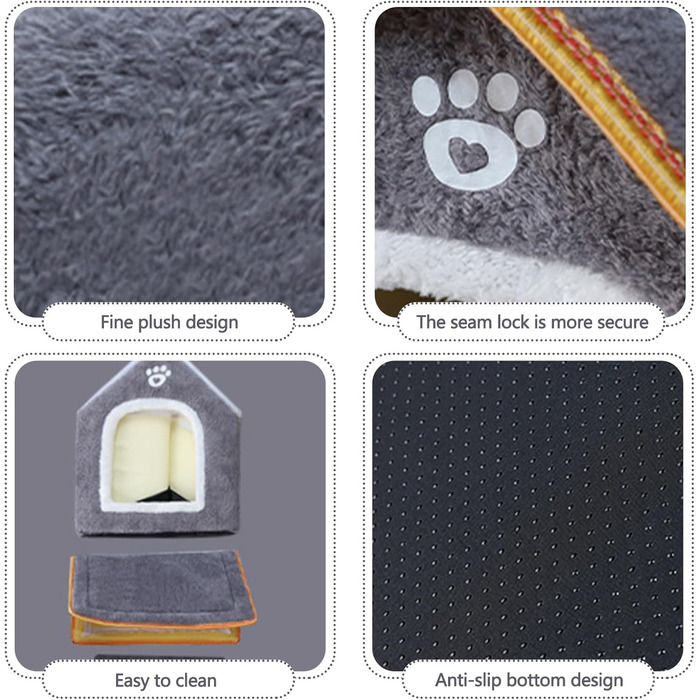 Кімната для домашніх тварин Galatée: тепле ліжко-печера для котів, миле складне котяче будиночок, зручне ігралу для собак, цуценят, кошенят та кроликів (M, сірий)