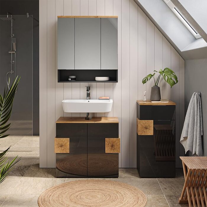 Пенал для ванної Vicco Eden, антрацит/дуб, 40x84 см