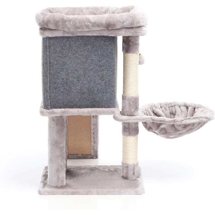 Кігтеточка для котів Fudajo сірого кольору, 71,5 см, з платформою для відпочинку, лежаком, дряпалкою та будиночком. Кліматичний комплекс для котів з 1 будиночком.