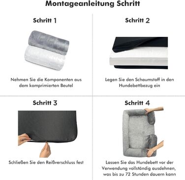 Ортопедичне ліжко для собак ZURMATRADE з піною з пам'яті – миється, нековзне та зручне – для великих та маленьких собак – сірого кольору, видалення шерсті XL (107x81,5x16,5 см)