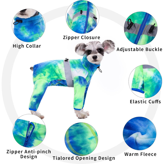 Піжама для собак з полярного флісу, для маленьких та середніх собак, зимова куртка та светр, теплий одяг для чотирилапих (X-Large, колір батик - блакитний)