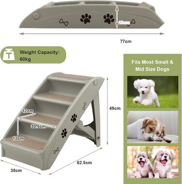 Сходинка для тварин SOARS: 4 сходинки, килимок з повсті, для котів та собак до 60 кг, антиковзка, для ліжка, авто, дивану (сірий)