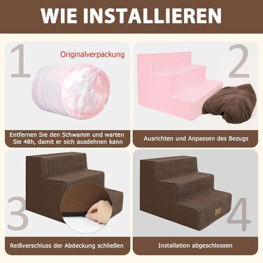 Сходинки для собак Непфайві: 3 сходинки, для маленьких собак, знімний чохол, антиковзаюча поверхня, 45x40x34 см, коричневий