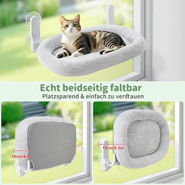 Лежанка для котів на вікно GUUSII HOE: крісло-гамак з 4 присосками, легка установка, білий (сірий, м)