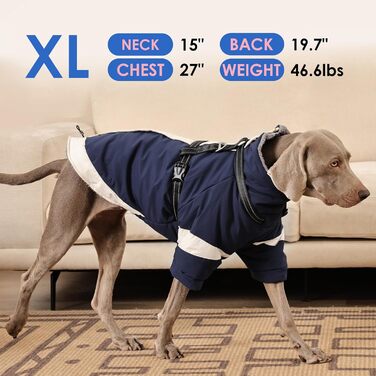 Зимовий теплий куртка для собак з інтегрованим повідком, водонепроникний, з відбиваючими елементами, для холодної погоди та снігу, рожевий/темно-синій, XS/XXL