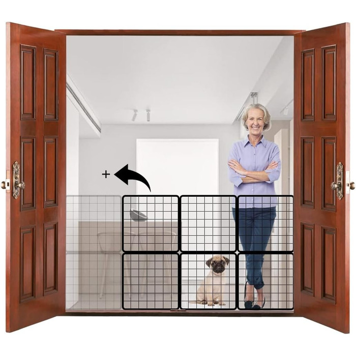 Сітчасті ворота для домашніх тварин, ворота для собак, дротяні огорожі, портативні вольєри для собак (90 x 60 см), 6 шт.