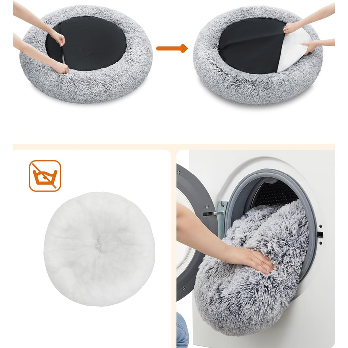 Кругле ліжко для собак та котів Feandrea Ombré Grey, 100 см, знімний м'який наповнювач, довгий плюш, 100 x 100 x 20 см