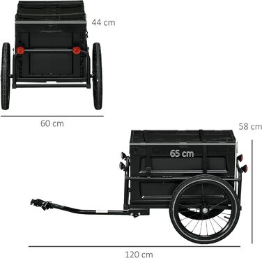 Причіп для велосипеда HOMCOM 65 л, чорний, вантажопідйомність 40 кг
