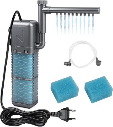 EXLECO Фільтр для акваріума 9W, 800 л/год, вбудований фільтр з 2 змінними губками, регульований фільтр для акваріумів 20-50л, фільтр-насос для акваріумів з розпилювачем