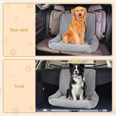 Автокрісло для собак Todeco: великі та середні породи, миється, знімається, з ременями безпеки, кишені, водонепроникне, сіре