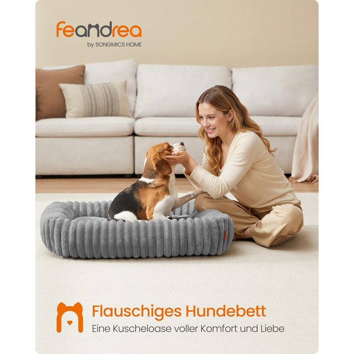 Feandrea Крісло-ліжко для собак, велике ортопедичне, знімний чохол, м'яка підстилка, 91 x 68 x 18 см, сірий (PGW312GD01 L)