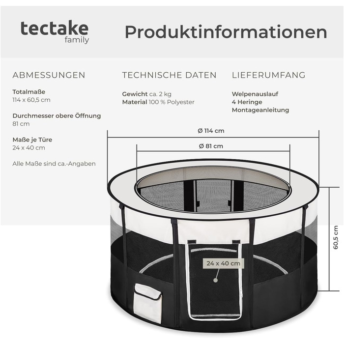 Тектейк® Вольєр для цуценят, аксесуари для собак, вольєр для собак складний, клітка для дрібних тварин (кролики, коти), вольєр для кроликів та морських свинок - Чорний | № 402438