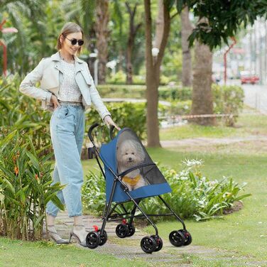 Дитяча коляска для собак та котів, складна, до 20 кг, з гальмом 360°, великий кошик, 3 вікна, тримач для напоїв, блакитна (97 x 45 x 55 см)