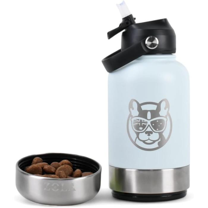 Водонепроникна пляшка для собак 3-в-1 з мискою та контейнером для ласощів | Без BPA, ізольована, 940 мл (Блакитний)