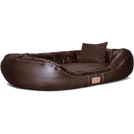 Ортопедичне ліжко для собак Tierlando® Lennart VIP з віскоеластичною матрацом та зносостійким покриттям з штучної шкіри | 85x65 см, Колір: Коричневий