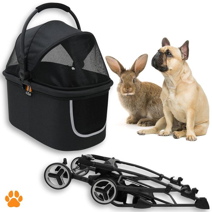 Візок для собак CECE 2 в 1 з переносною коробкою | Складаний візок-коробка для собак з додатковим кошиком для покупок | Використання як візок або безпечний переноска – Меланж (Чорний)