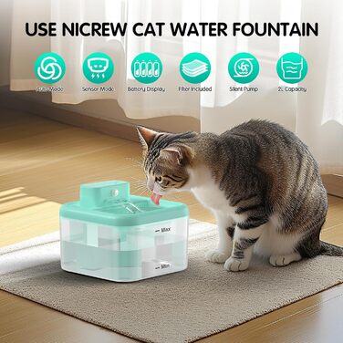 Трубочка для котів RUXAN, 2L, тихий фонтанчик з батарейкою, 2200mAh, з датчиком руху, 3 режими, для котів та собак, білий (блакитний, поліпропілен (PP))