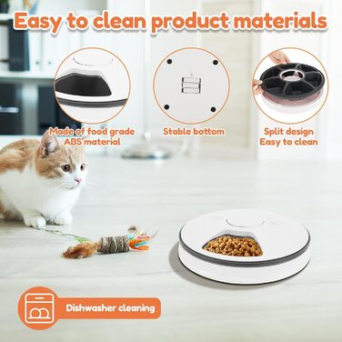 Автоматичний дозатор корму для котів з таймером, 6 порцій, для котів та маленьких собак, акумуляторний, сірий