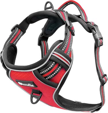 Шлейка для собак середніх порід Bluzelle з ручкою та кишенею для GPS-трекера, світловідбиваюча, дихаюча, зелена (XS, червона)