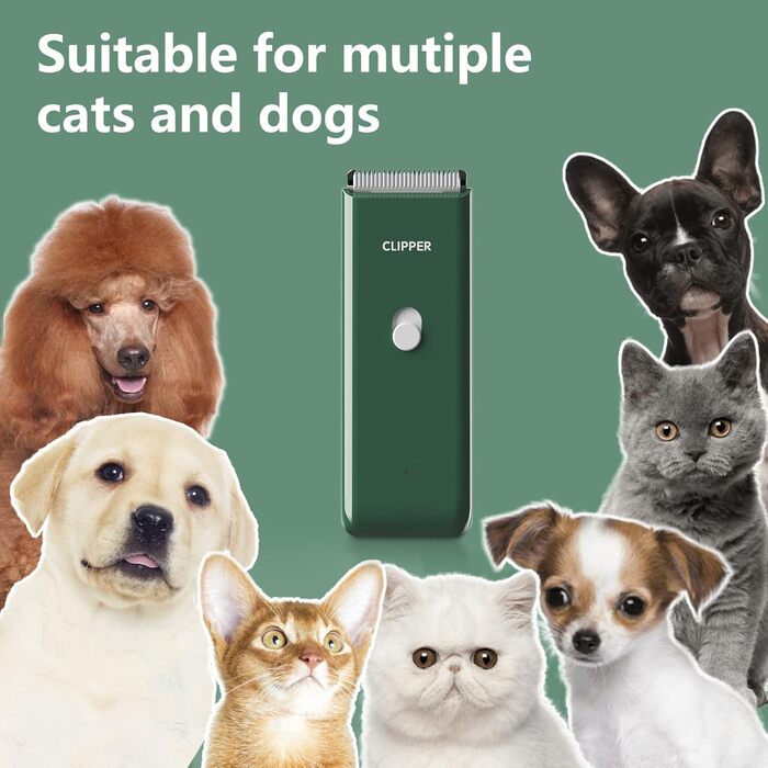 Професійний набір для догляду за шерстю домашніх тварин Cussity, водонепроникний, перезаряджається, для цуценят, кроликів, котів, зелений